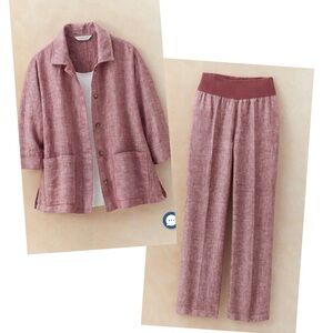 Coldwater creek Linen Shirt Jacket knit waistband pants set womens 2X 100% linen